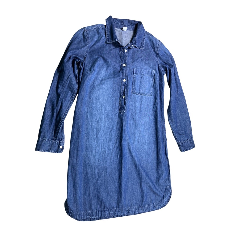 Old Navy XS Chambray Shirt Dress Blue Denim Look Long Sleeve Collared Mini